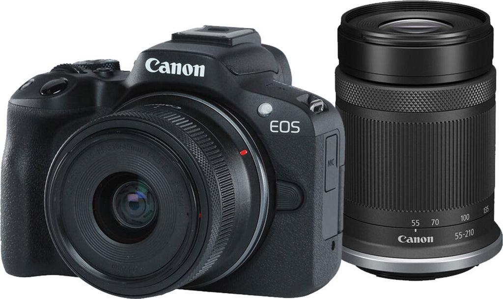 Canon EOS R50 Mirrorless Camera with 18-45mm f/4.5-6.3 and 55-210mm f/5-7.1 Lenses (Black)