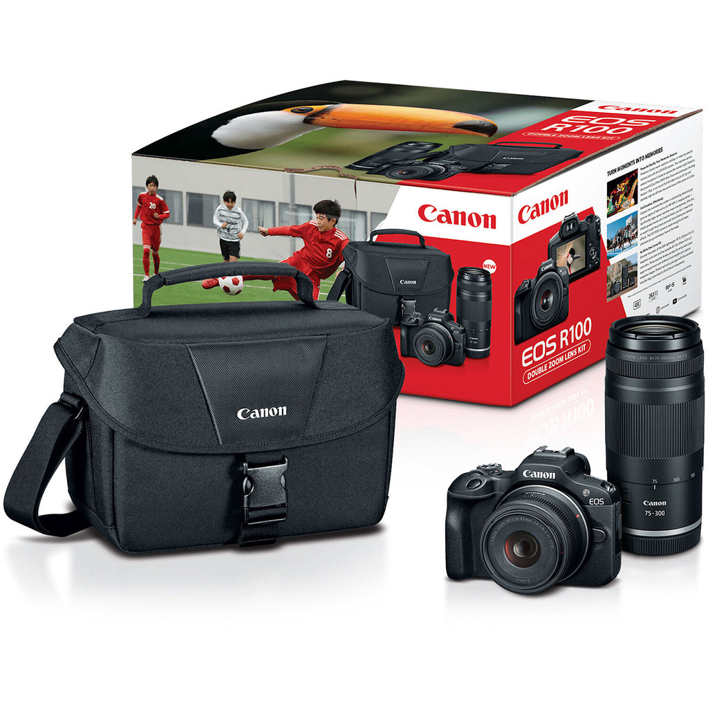 Canon EOS R100 Mirrorless Camera with 18-45mm f/4.5-6.3 and 75-300mm f/4-5.6 Lenses