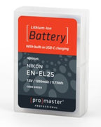 Promaster Li-ion Battery for Nikon EN-EL25 with USB-C Charging